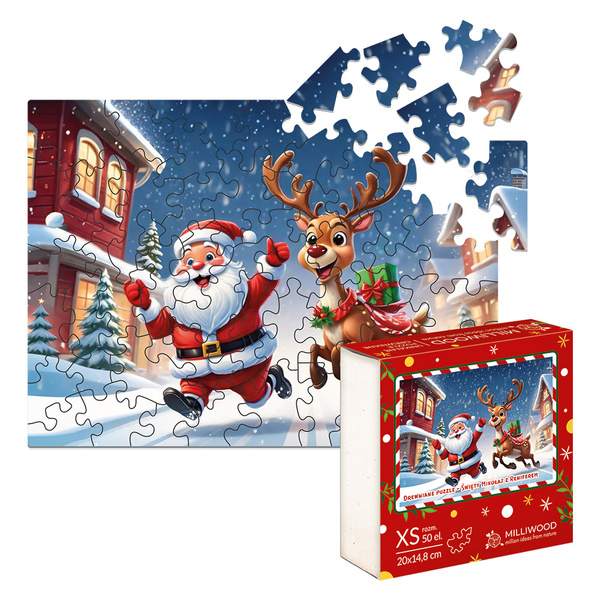 Puzzle drewniane Christmas - Mikołaj i Renifer, 50 elementów (MilliWOOD)