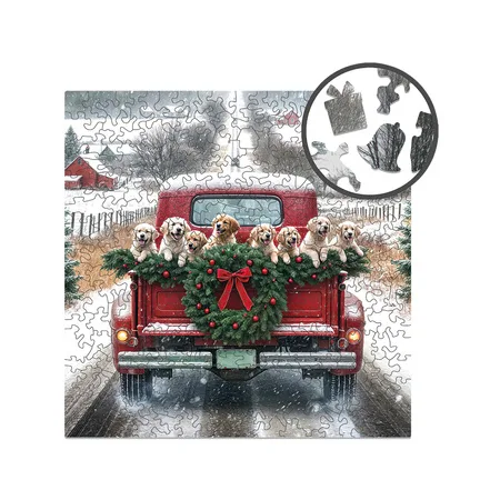 Puzzle drewniane Christmas - Podróżujące psy, 250 elementów (MilliWOOD)