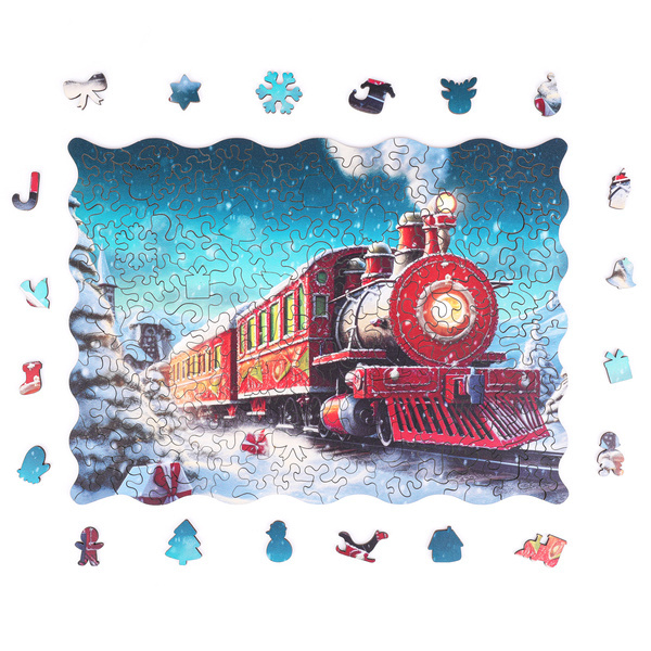 Świąteczny pociąg - puzzle drewniane Christmas 200 el. MilliWOOD