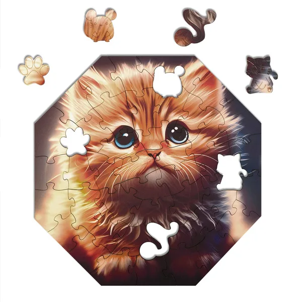 Puzzle drewniane „Hi, I’m little” - Kotek Cali, 46 el. MilliWOOD