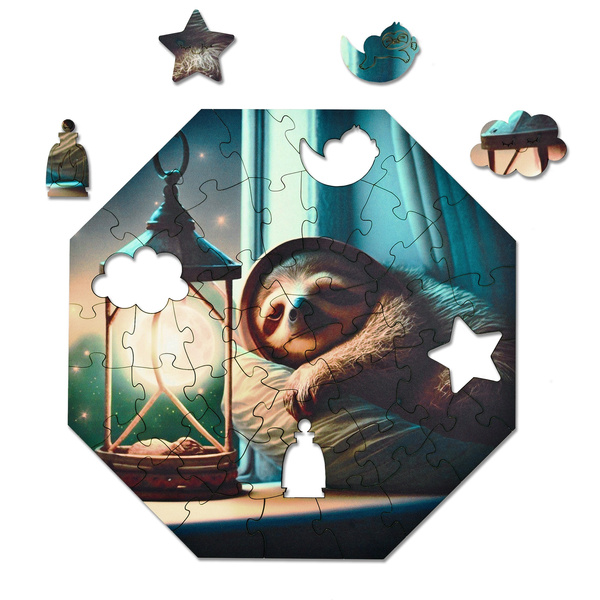 Puzzle drewniane MilliWOOD „Hi, I’m little” - Leniwiec Simon, 46 el.