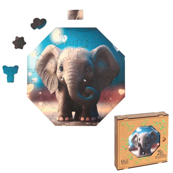 MilliWOOD Hi I’m little - Słonik Ellie, puzzle drewniane 46 el