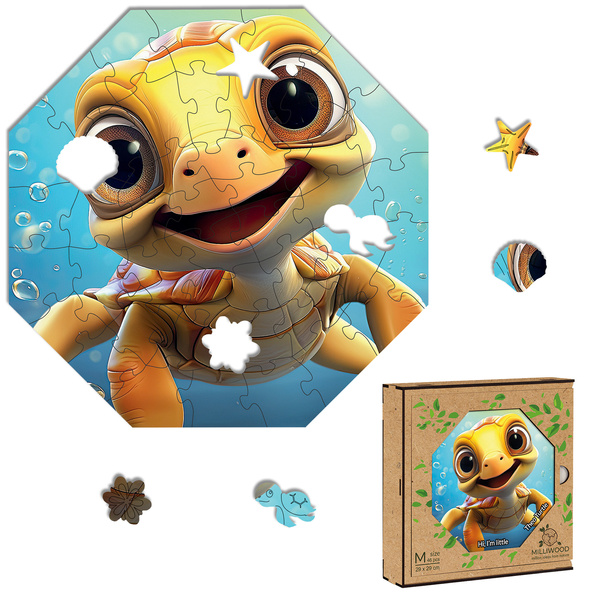 Puzzle drewniane „Hi, I’m little” - Żółwik Theo Turtle, 46 el. MilliWOOD