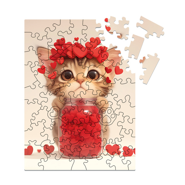 Puzzle drewniane Milliwood Celebrating - Kotek pełen miłości, 50 elementów