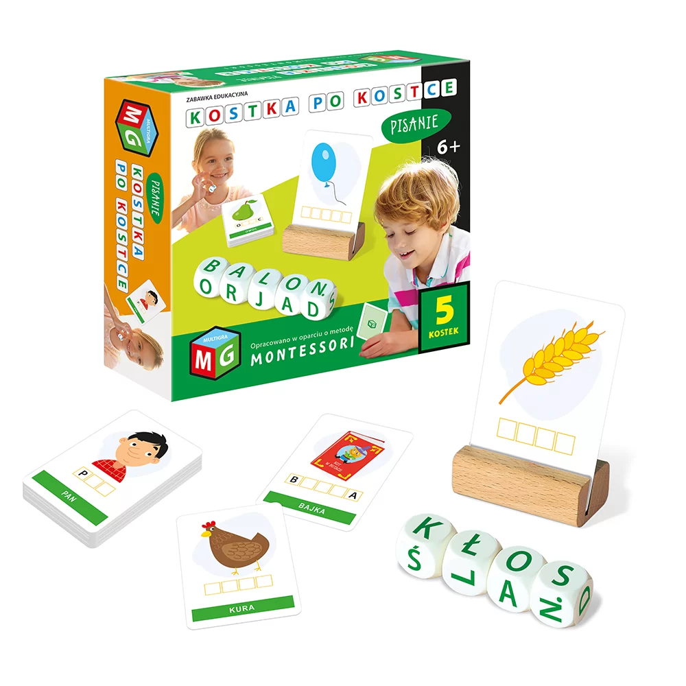 Kostka po kostce - Pisanie 5 kostek - Zabawka edukacyjna Montessori,