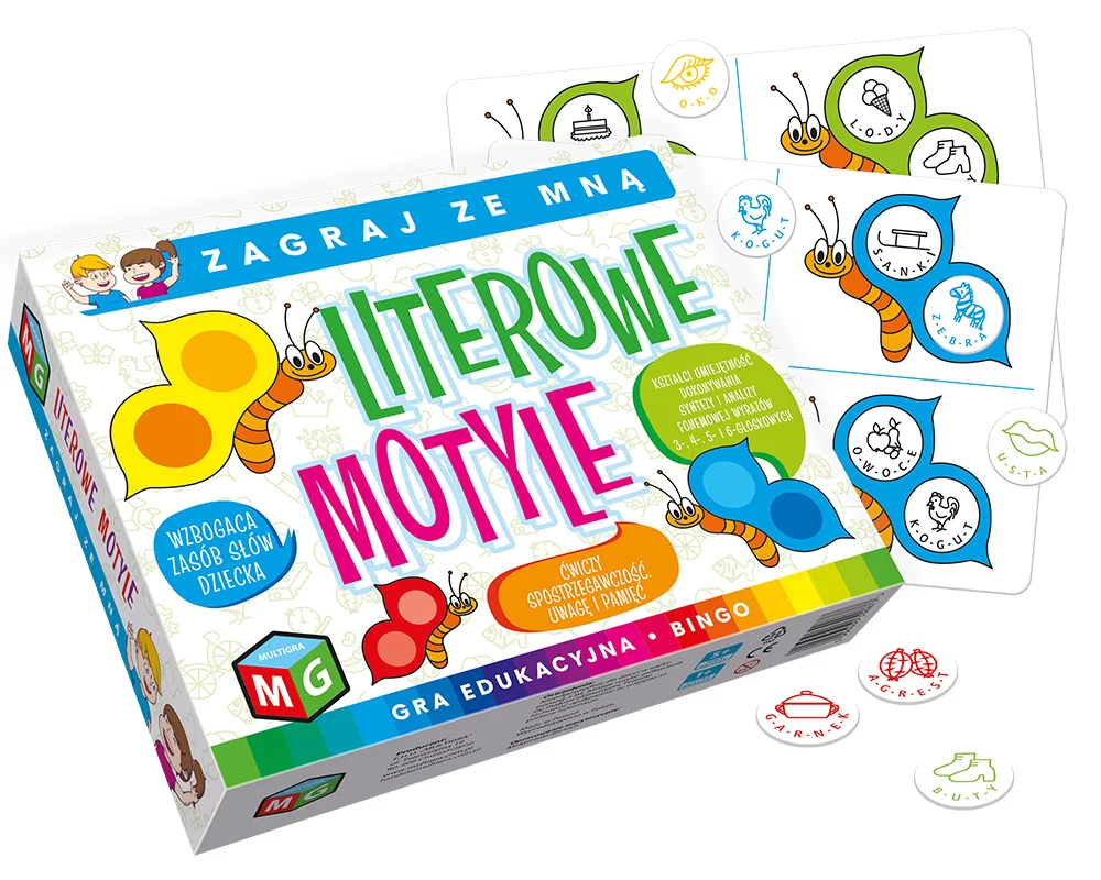 Literowe Motyle - gra edukacyjna BINGO do nauki liter (Multigra)