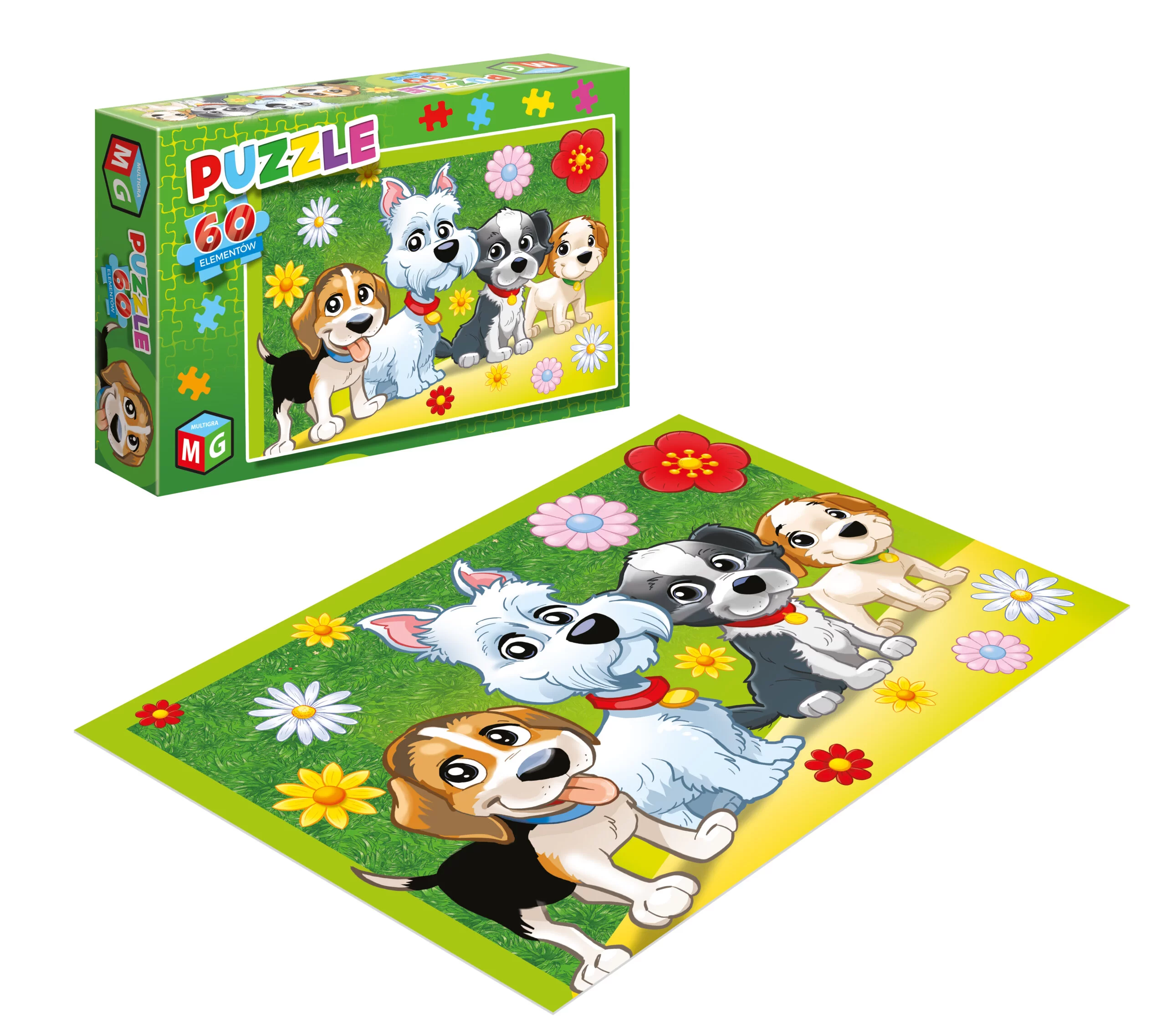 Pieski Kwiatki - puzzle 60 elementów (Multigra)