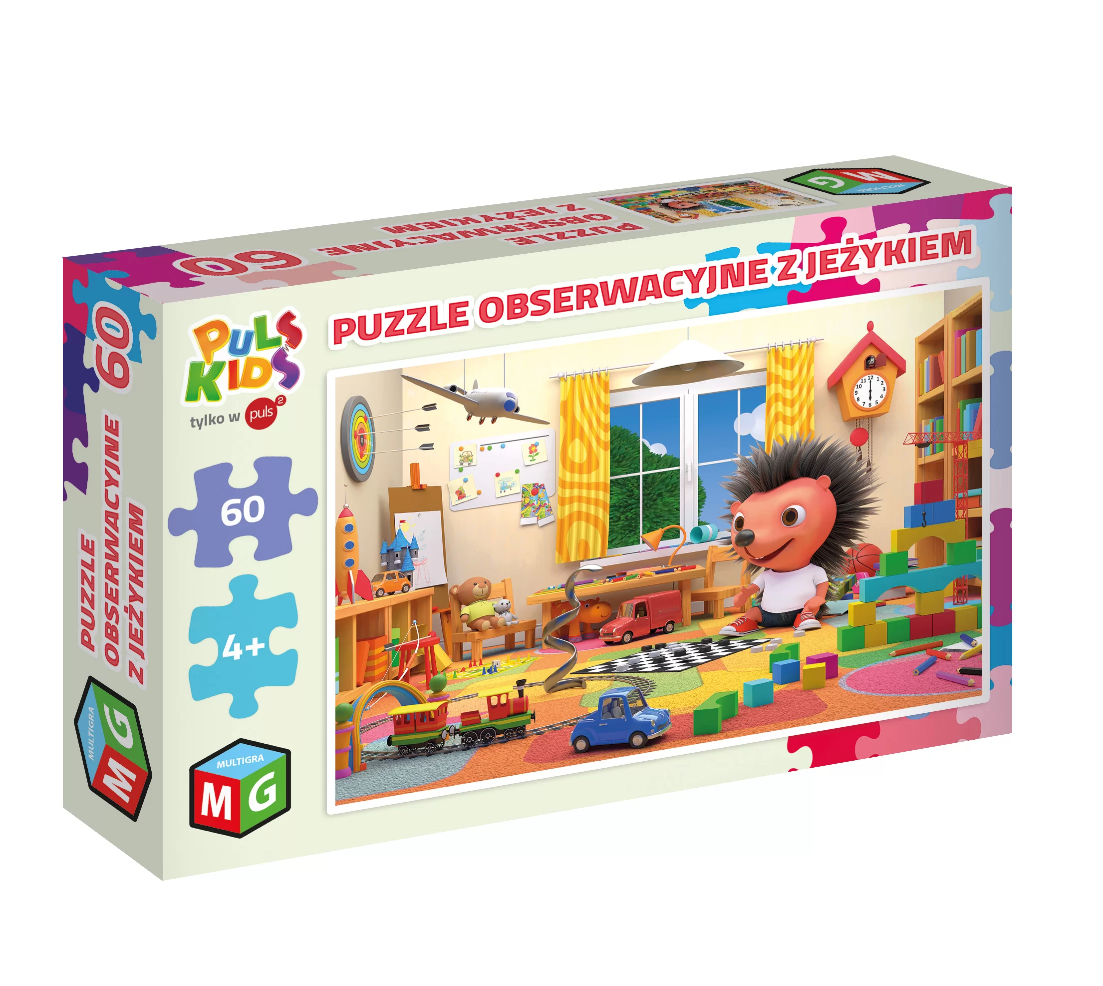 Puzzle Obserwacyjne z Jeżykiem - Pokój z Zabawami, 60 elementów