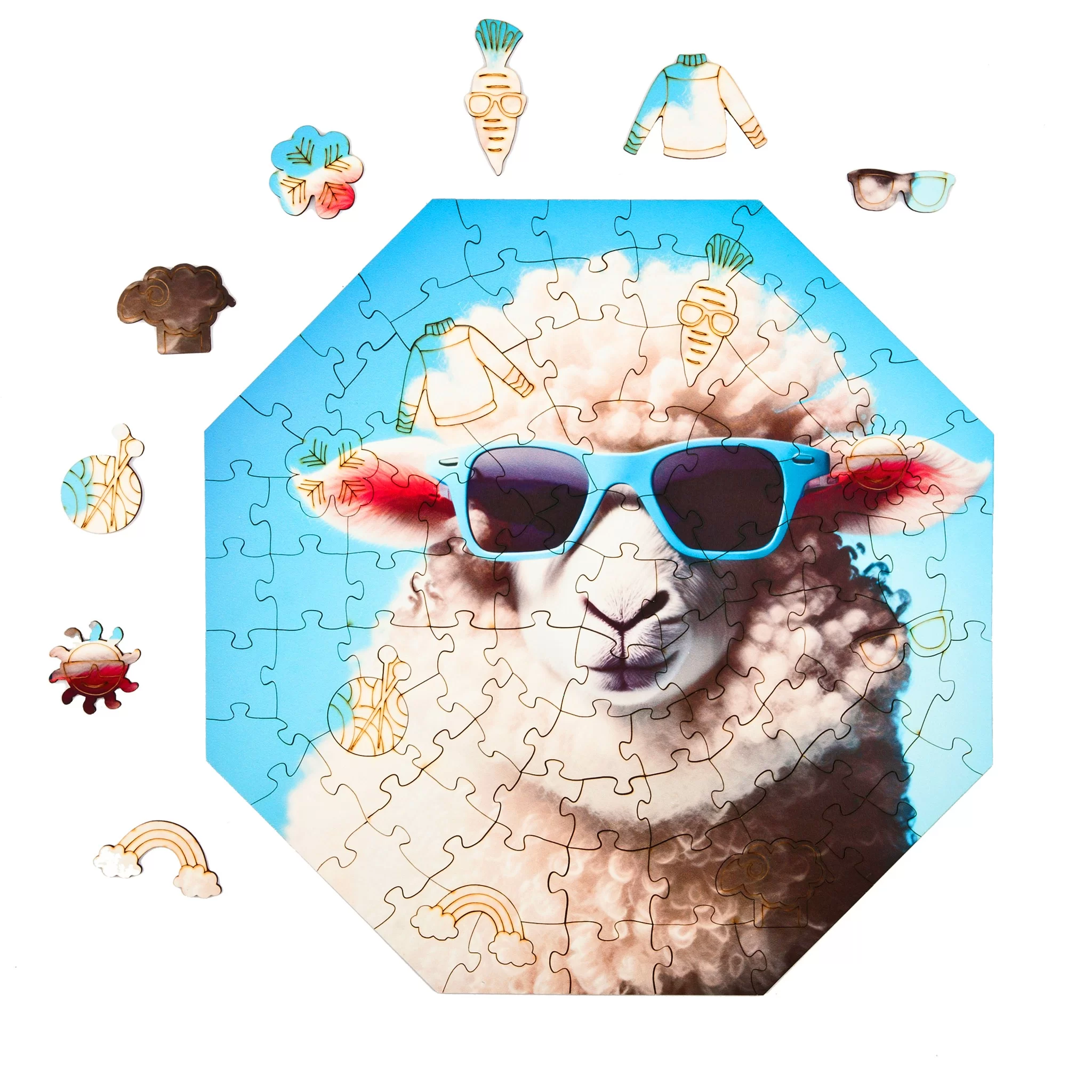 Puzzle drewniane Funnymals - Owca w niebieskim (90 el.) | Alexander