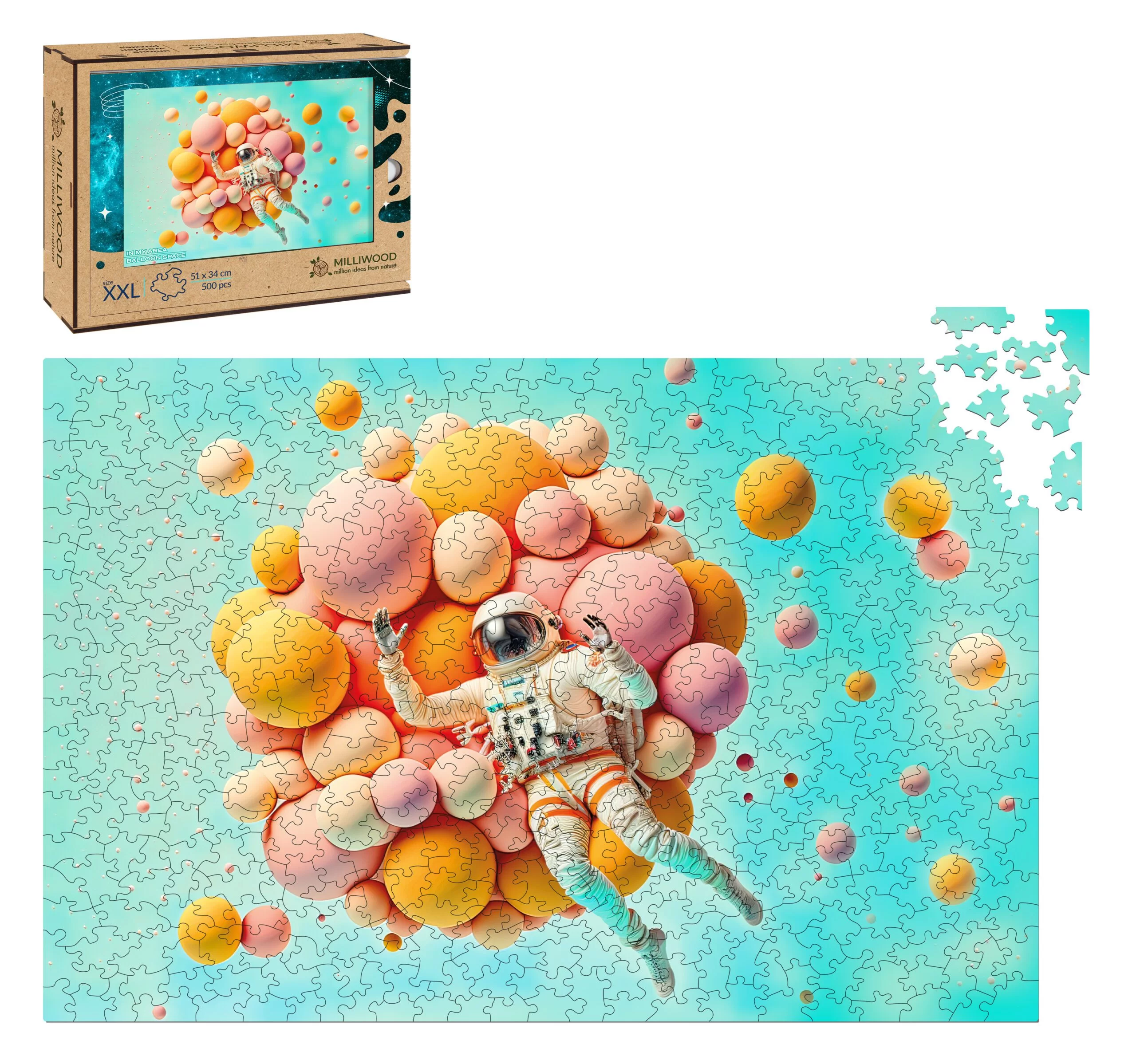 Puzzle drewniane „In my Area” - Astronauta i balony, 500 el. Alexander