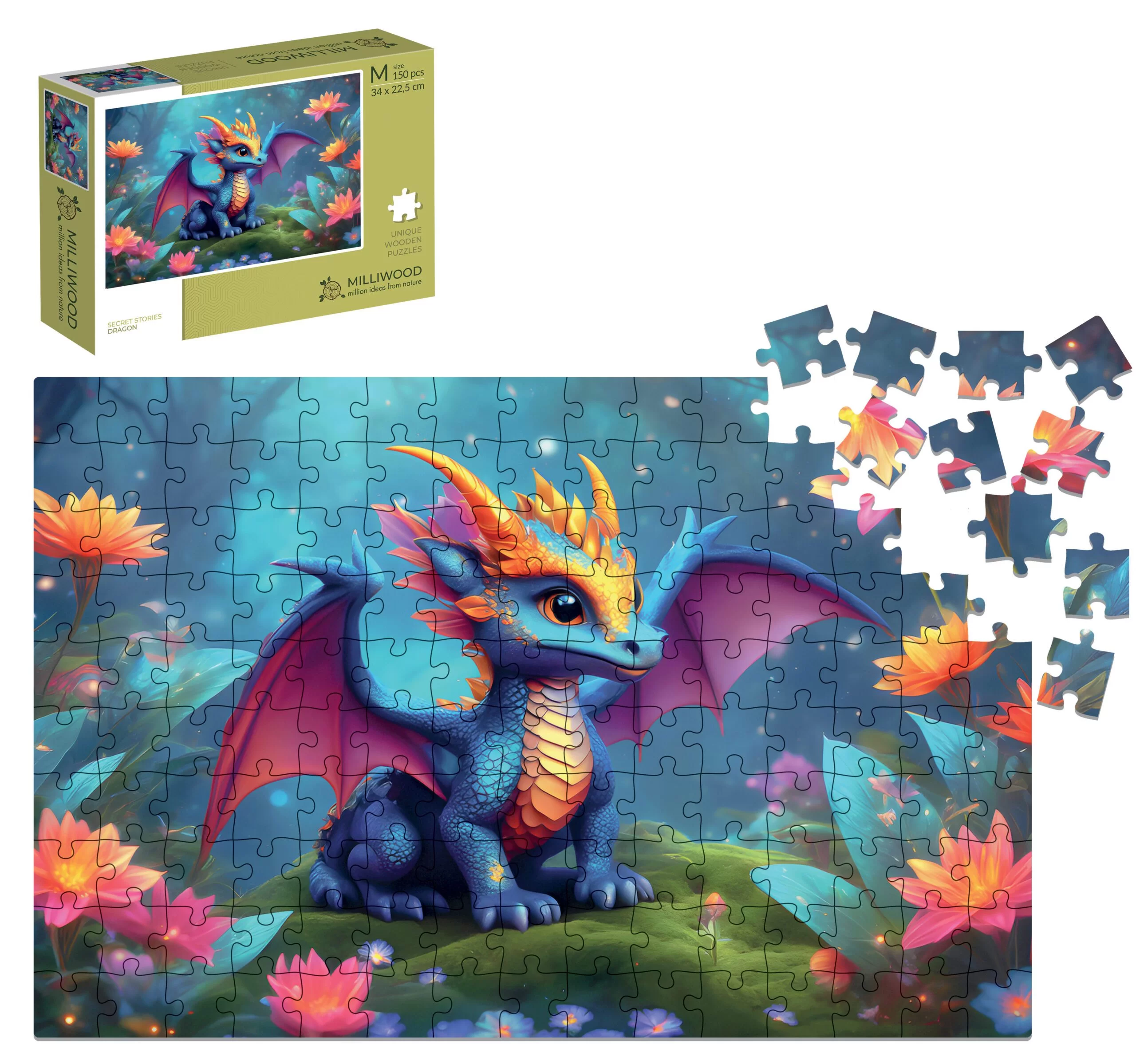 Puzzle drewniane Smok Secret Stories - Alexander, 150 elementów
